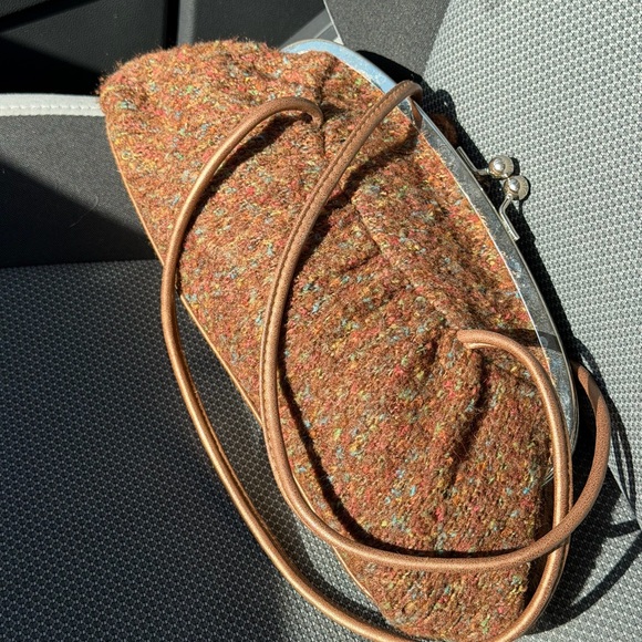 Wool Tweed Brown Ruched Frame Handbag - Picture 4 of 6